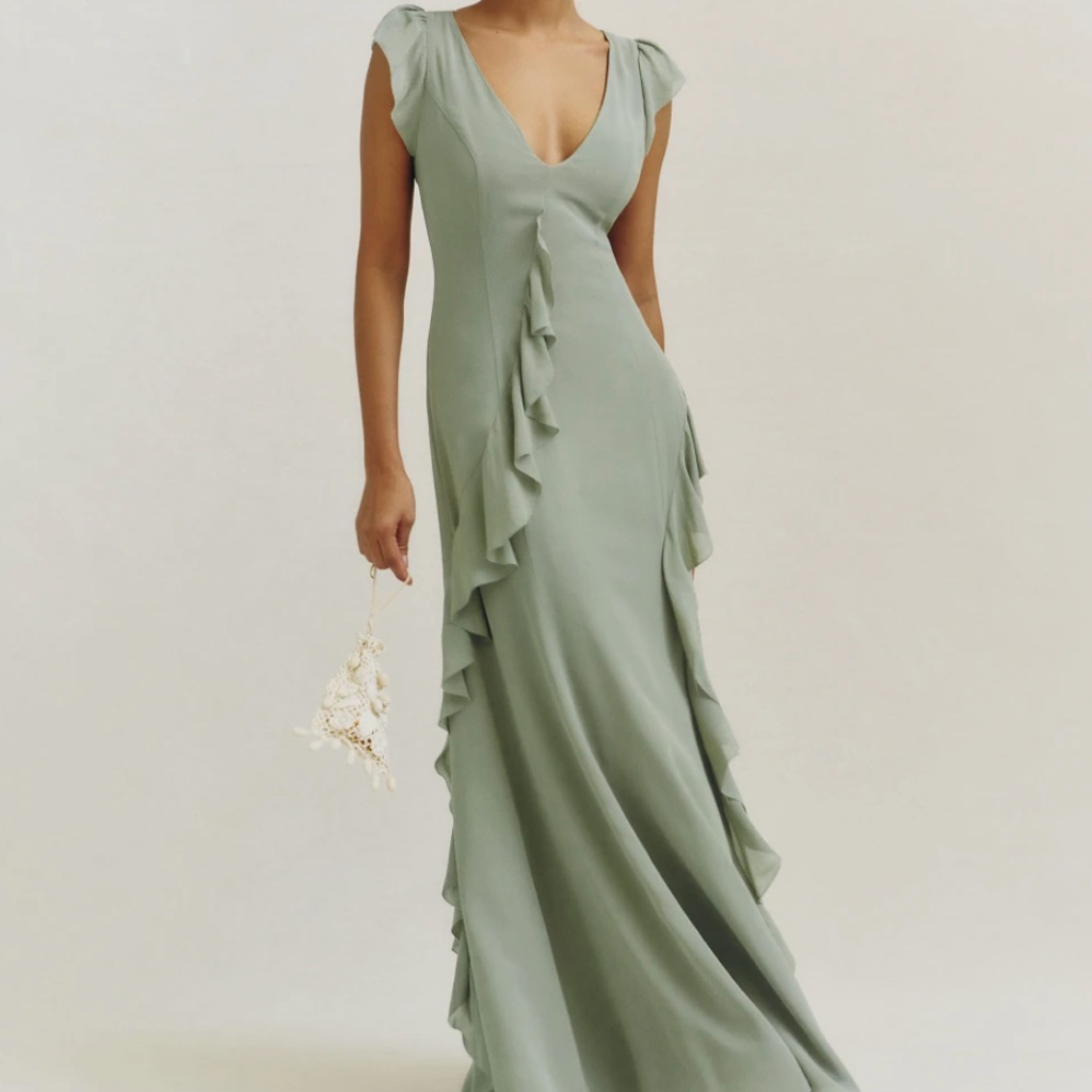 Reformation Verity Bridal Ruffle Maxi Dress - Seafoam Green